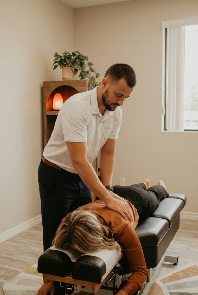 Patient working with a provider at a chiropractic clinic in Allen